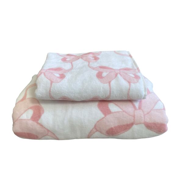 Kassafina Coquette Pink Bow Hand & Bath Towel 4PC Set 100% Cotton White NEW - Picture 11 of 15